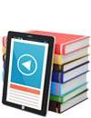 Graphic of a stack of books and a digital tablet